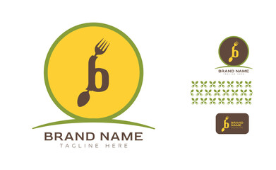 Creative bold letter B logo using Fork and Spoon for food business, hotel, restaurant, fast food, eats including pattern and logo variants for branding designs