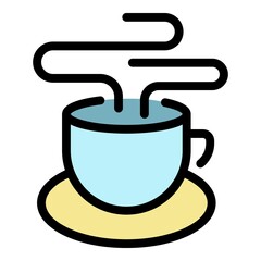 Hot morning tea cup icon. Outline hot morning tea cup vector icon color flat isolated