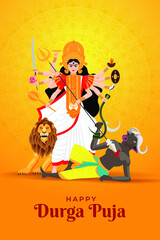 illustration of Goddess Durga in Happy Dussehra Navratri background 