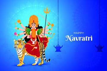 Obraz na płótnie Canvas Happy Navratri wishes, concept art of Navratri, illustration of 9 avatars of goddess Durga, chandraganta devi