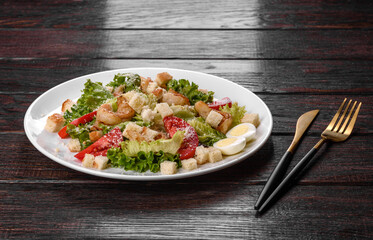 Delicious fresh salad with shrimp for the festive table