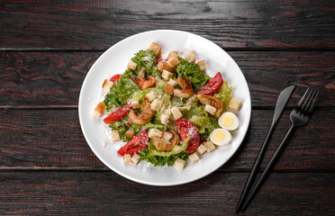 Delicious fresh salad with shrimp for the festive table