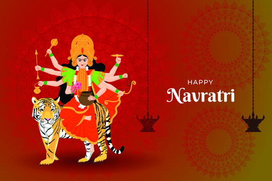 Happy Navratri wishes, concept art of Navratri, illustration of 9 avatars of goddess Durga, kushmanda