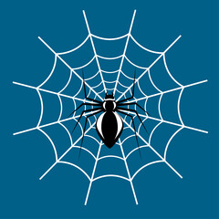 Halloween spider and web logo on blue background