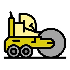 Machine road roller icon. Outline machine road roller vector icon color flat isolated