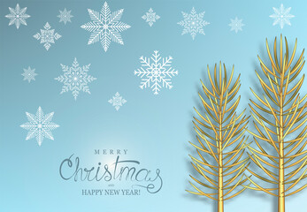 Postcard, banner with branches and snowflakes on a light background.