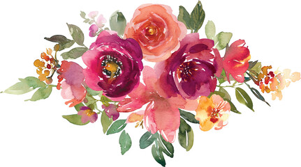 Burgundy and blush watercolor flowers.