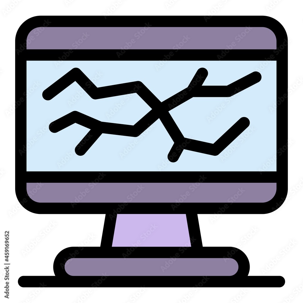 Poster cracked computer monitor icon. outline cracked computer monitor vector icon color flat isolated