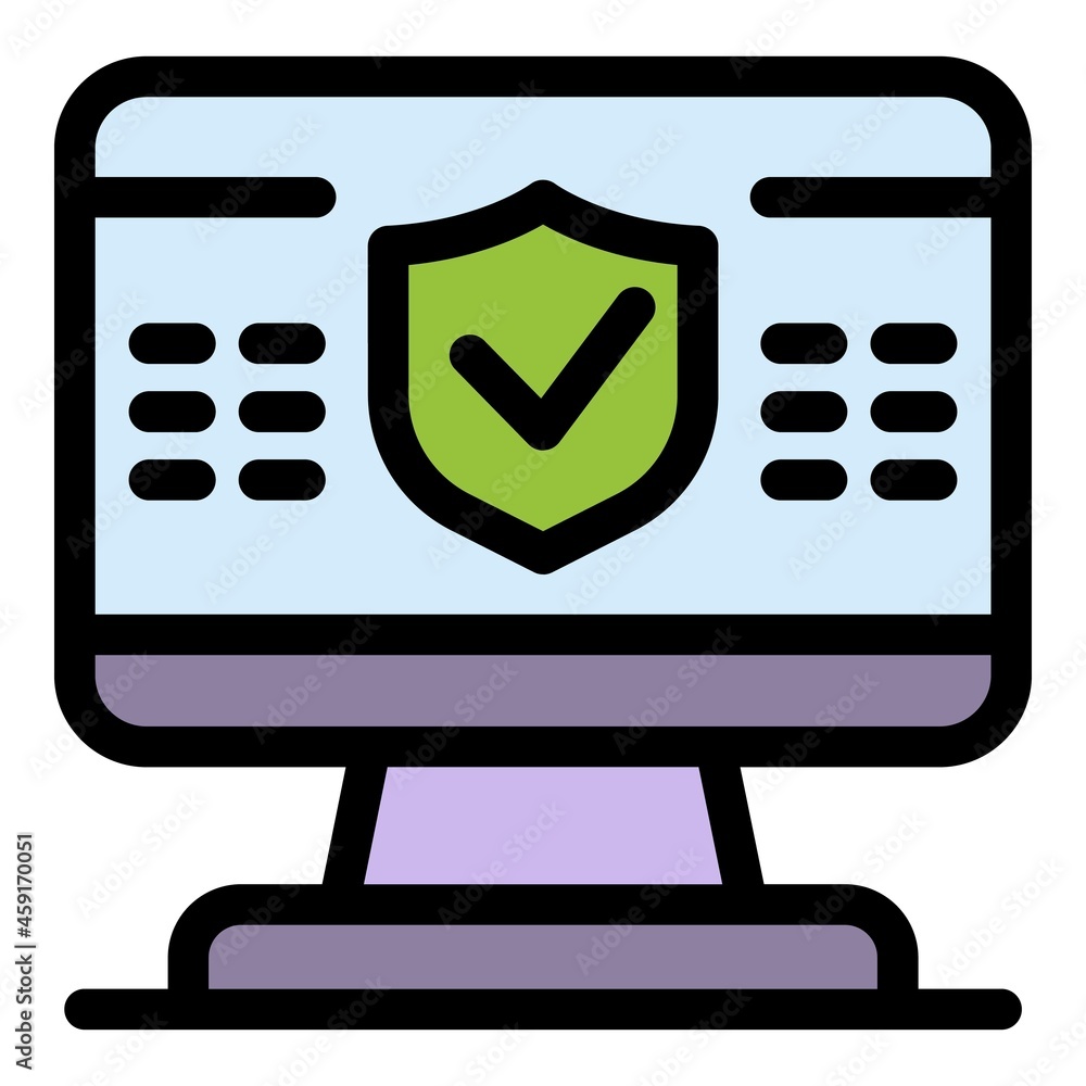 Poster secured computer icon. outline secured computer vector icon color flat isolated