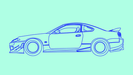 Car sketch illustration vector art design. blue color outline illustration