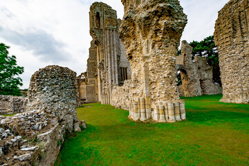 The stone and flint remains of a thirteenth century disused and derelict priory in the English...