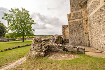 The stone and flint remains of a thirteenth century disused and derelict priory in the English...