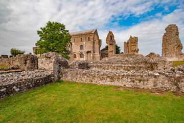 The stone and flint remains of a thirteenth century disused and derelict priory in the English...
