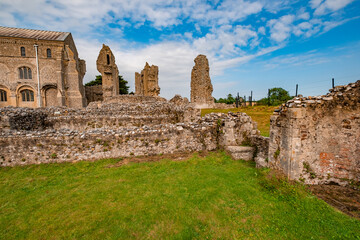 The stone and flint remains of a thirteenth century disused and derelict priory in the English...