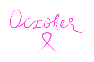 The international symbol of the Fight Against Breast Cancer, pink silk ribbon on a white background, vector icon. Pink lettering Survivor, Breast cancer awareness. Breast cancer prevention and symbol.