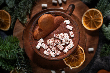 christmas background with hot chocolate