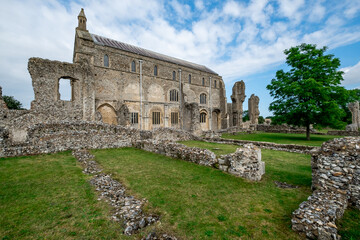 The stone and flint remains of a thirteenth century disused and derelict priory in the English...