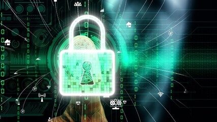 Fingerprint Biometric Digital Scan Technology. Graphic interface showing man finger with print scanning identification. conceptual of digital security and data access by use fingerprint scanner.