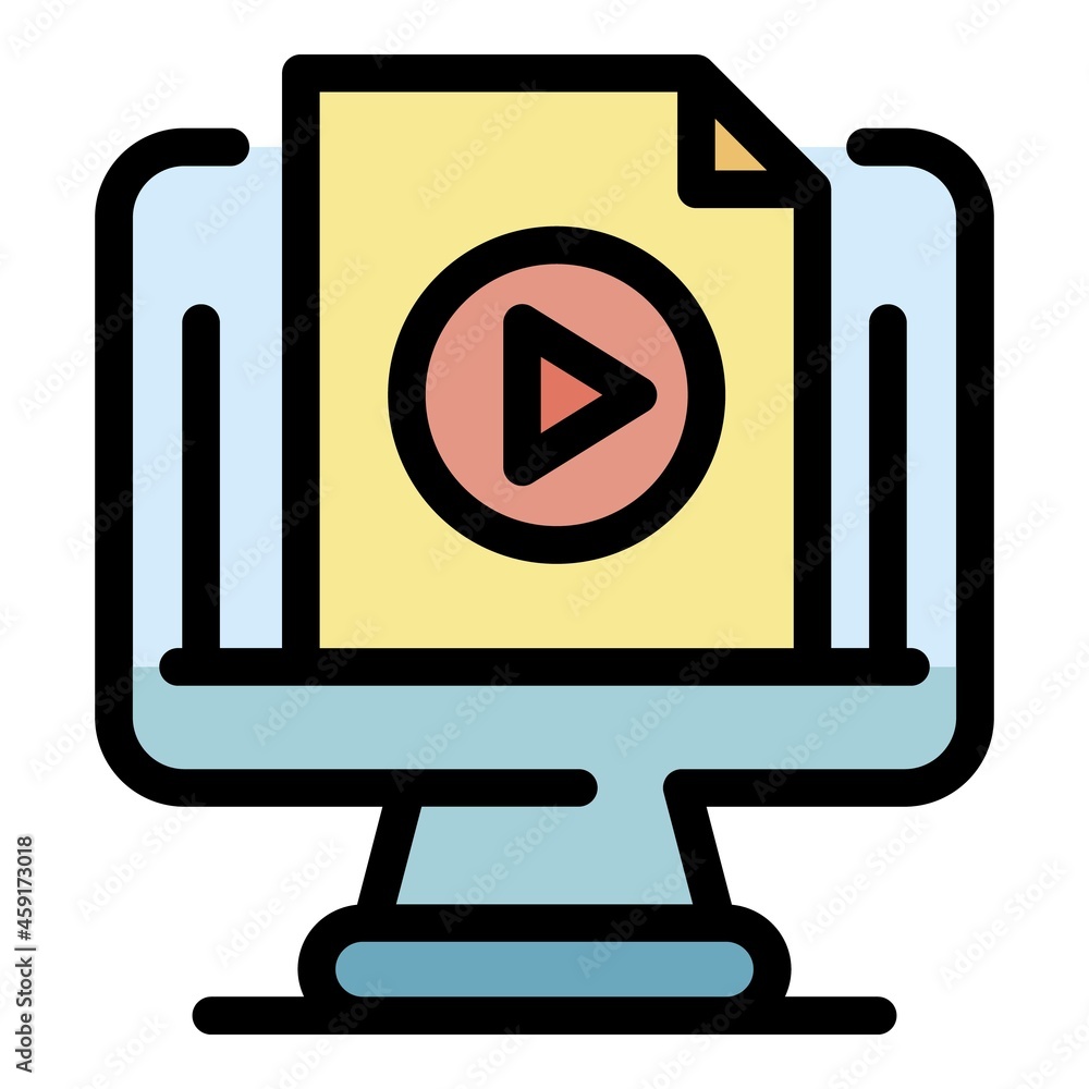Poster computer video record icon. outline computer video record vector icon color flat isolated