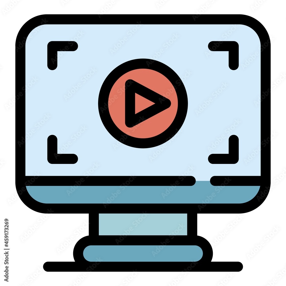 Poster video screen record icon. outline video screen record vector icon color flat isolated