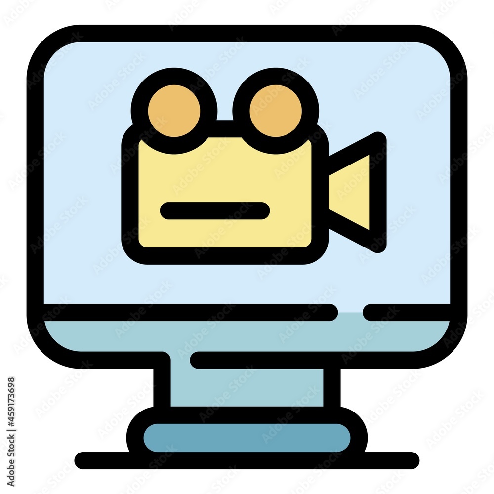 Poster monitor pc screen record icon. outline monitor pc screen record vector icon color flat isolated