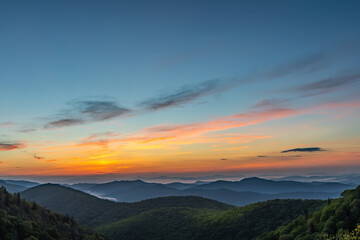 Fototapeta na wymiar May sunrise over the Blue Ridge Mountains in North Carolina