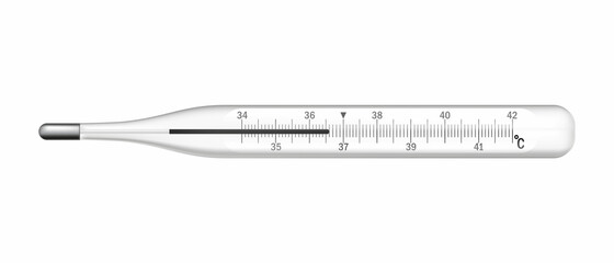 Realistic mercury thermometer isolated on white background. Vector illustration.