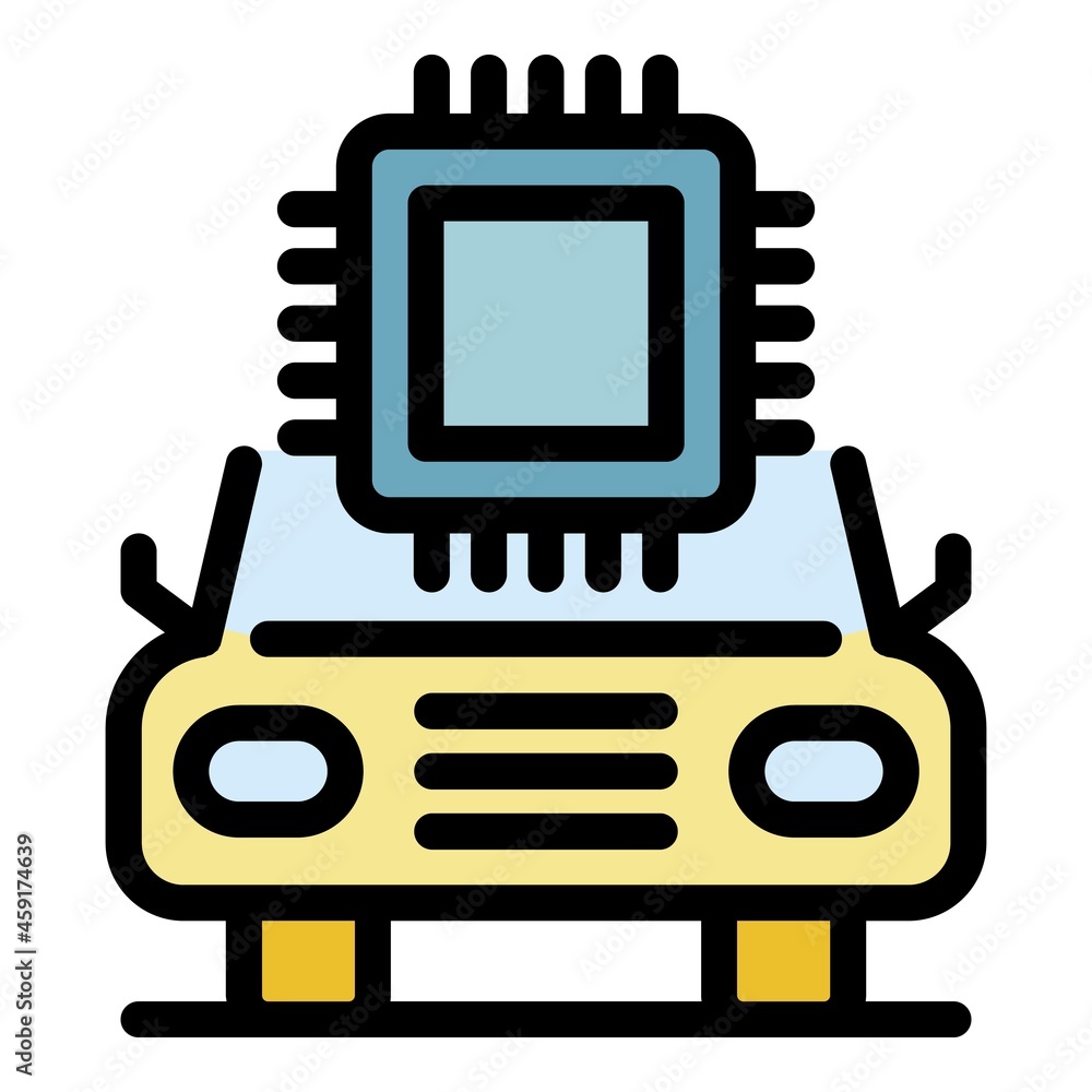 Poster smart car processor icon. outline smart car processor vector icon color flat isolated