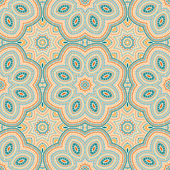 Girih traditional geometric vector seamless motif. Batik print design. Abstract damask ornament. Pottery print design. Circles and lines elements texture.
