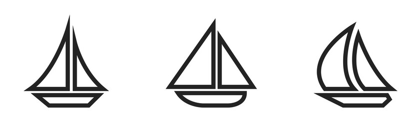 sailing yacht line icon set. sea travel transport symbols