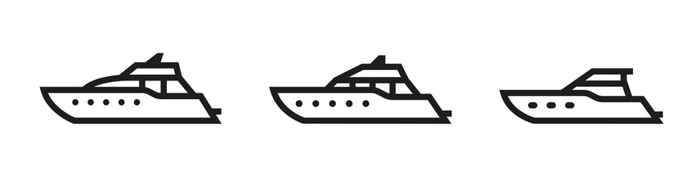 luxury yacht line icon set. sea cruise transport symbols