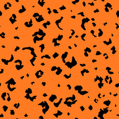 Fototapeta na wymiar Abstract modern leopard seamless pattern. Animals trendy background. Orange and black decorative vector illustration for print, card, postcard, fabric, textile. Modern ornament of stylized skin