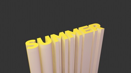 Summer letter 3D style in dark background. 3D illustration minimal background. Seasonal text with copy space