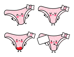Blood stain on panties and clear panties. Flat cartoon illustration character icon design. Isolated on white backround. Female, woman, menstruation period, underwear bloodstained, underpants concept