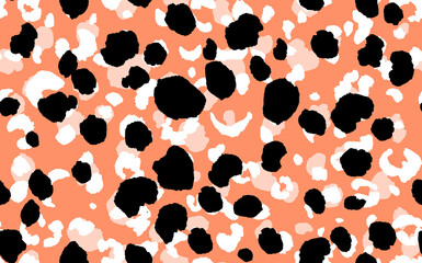 Abstract modern leopard seamless pattern. Animals trendy background. Orange and black decorative vector stock illustration for print, card, postcard, fabric, textile. Modern ornament of stylized skin