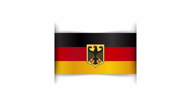 Realistic flag of Germany. Coat of arms of Germany. Animated horizontal banner of Germany flag. Alpha channel. Animation.
