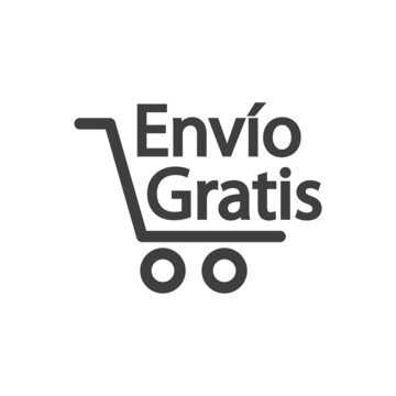 Logotipo con texto Env&iacute;o Gratis en espa&ntilde;ol con silueta de carrito de la compra con lineas en color gris