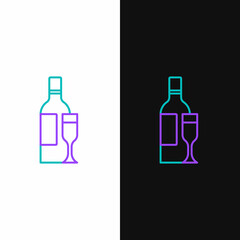 Line Champagne bottle with glass icon isolated on white and black background. Colorful outline concept. Vector