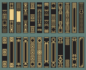 Extensive collection of Book spine design template. Retro Old frames. Art Deco Brochure design. Geometric pattern. - obrazy, fototapety, plakaty