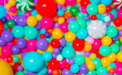 Many colorful helium balloons background for holiday