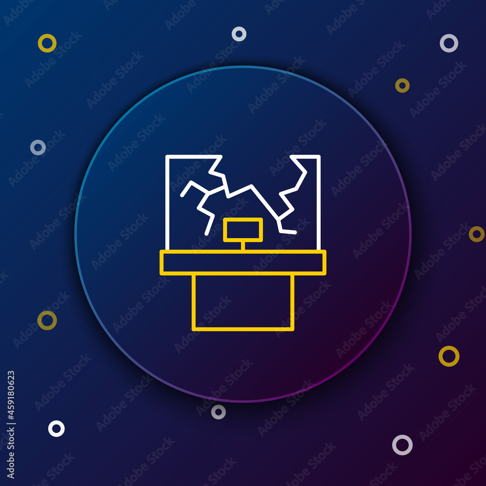 Poster line broken window icon isolated on blue background. damaged window. beaten windowpane concept. vand