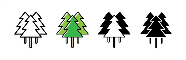 Pine trees icon. Three pine or spruce tree vector icon set.