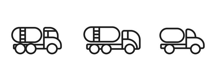 liquid truck line icon set. fuel transportation symbols. isolated vector images