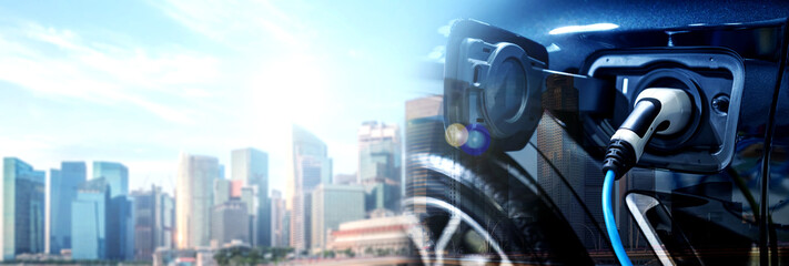 EV charging station for electric car in concept of green energy and eco power produced from...