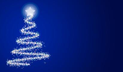 Fondo azul con árbol de navidad iluminado