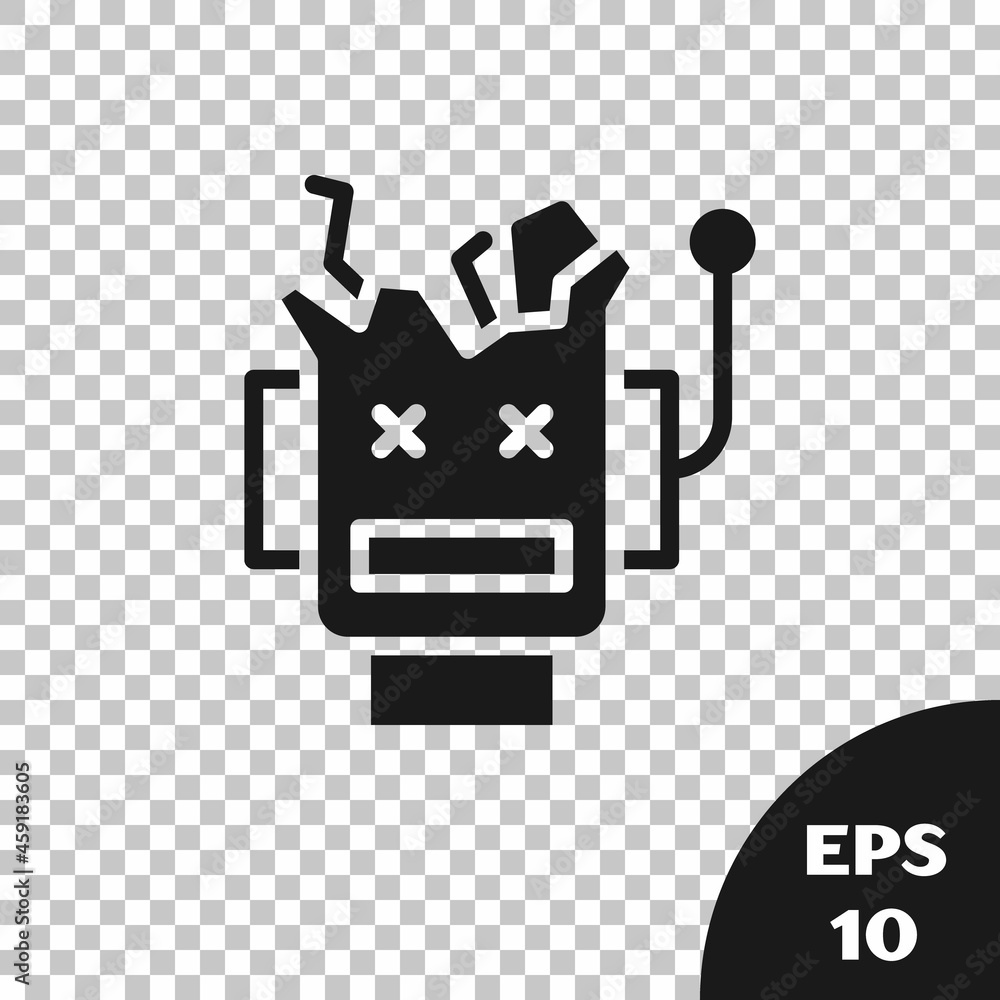 Poster black broken robot icon isolated on transparent background. artificial intelligence, machine learnin