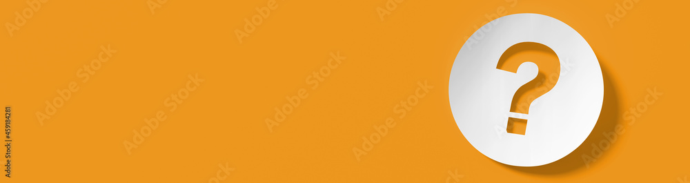 Aufkleber question mark in front of a red color wall background. business support concept - 3d rendering.