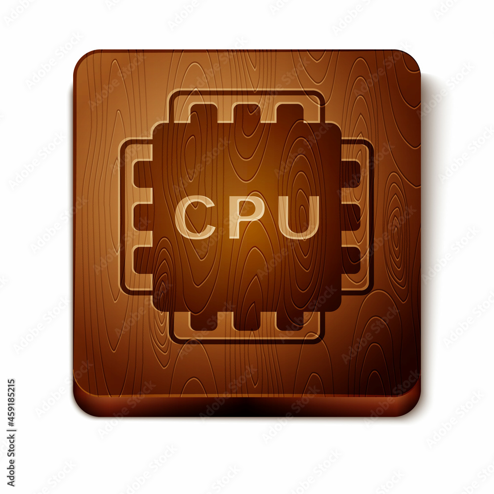 Poster brown computer processor with microcircuits cpu icon isolated on white background. chip or cpu with 
