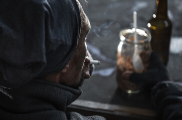 Homeless Men with Cigarette