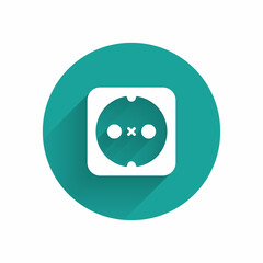 Obraz premium White Electrical outlet icon isolated with long shadow background. Power socket. Rosette symbol. Green circle button. Vector